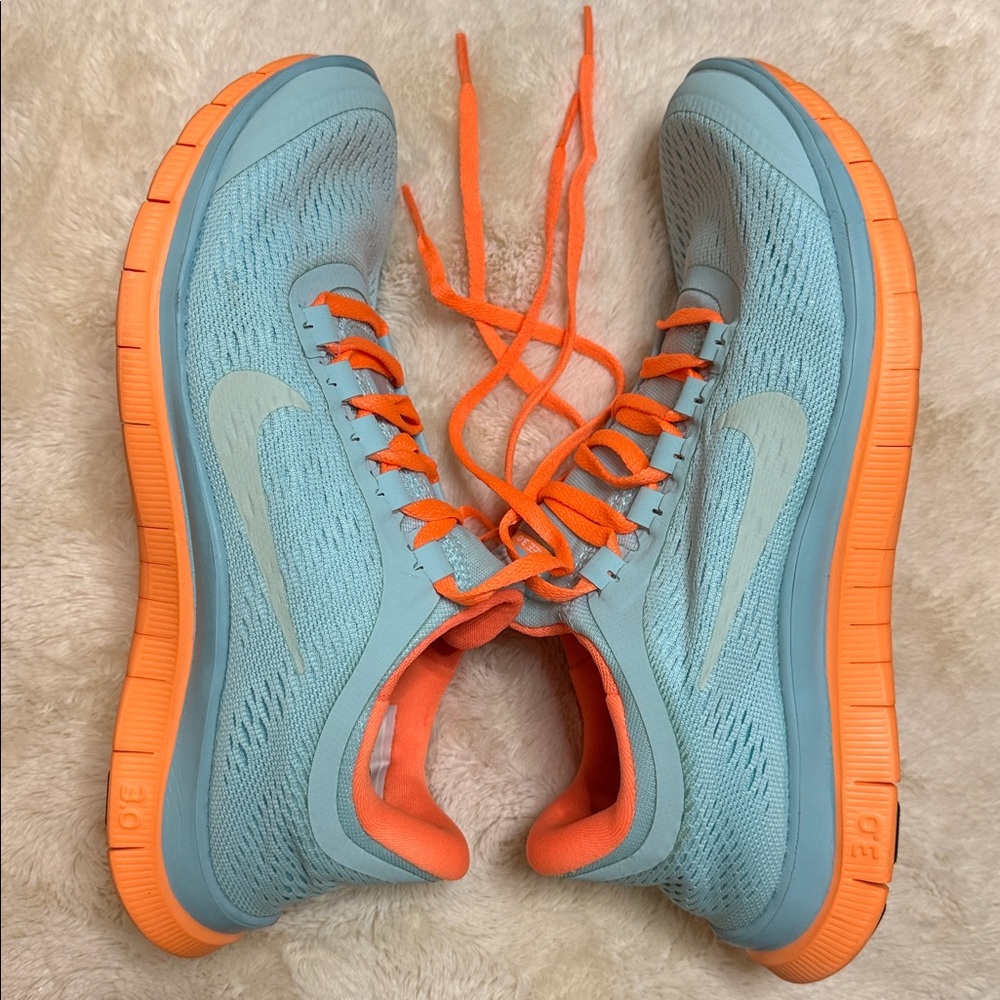 Nike Free 3.0✨ Womens light blue knit and orange tennis shoes. Sz 7✨ - Picture 2 of 7
